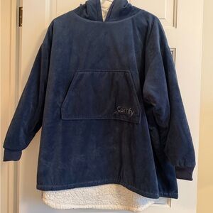 Comfy Embroidered Navy Blue Hooded Pullover